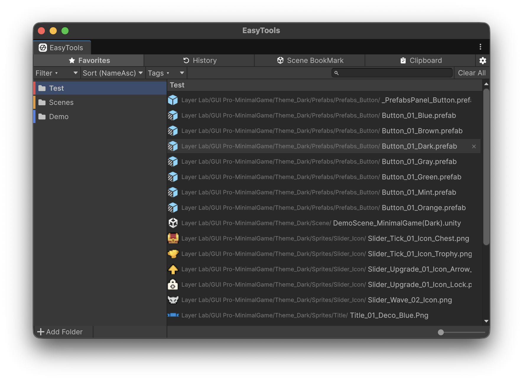 Easy Tools Favorites — organize Unity assets into color-coded folders