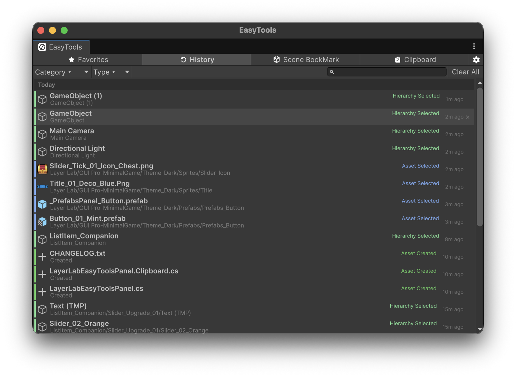Easy Tools History — every editor action tracked automatically in Unity